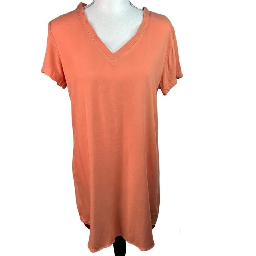 Cloth & Stone Orange Short V Neck Casual Pullover High Low Shirt Dress Sz S